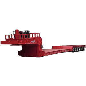 8 Axles 100 tons Simple Hydraulic Steering Flatbed Lowbed Lowboy Semi Trailer With Ramps