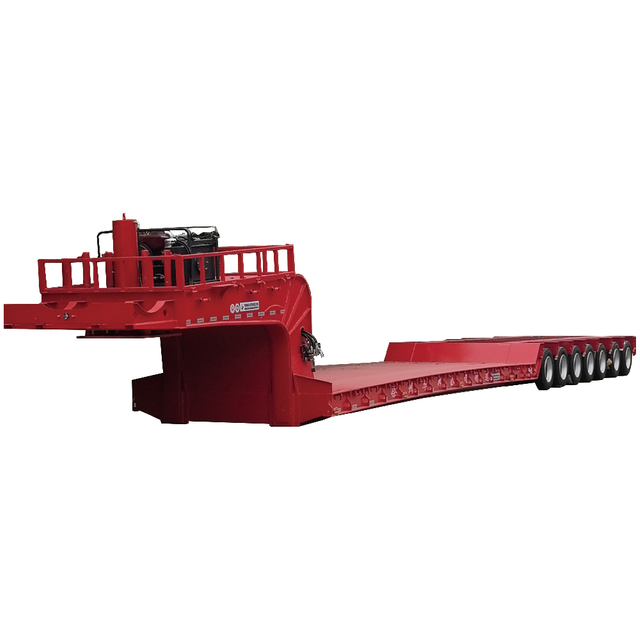 8 Axles 100 tons Simple Hydraulic Steering Flatbed Lowbed Lowboy Semi Trailer With Ramps